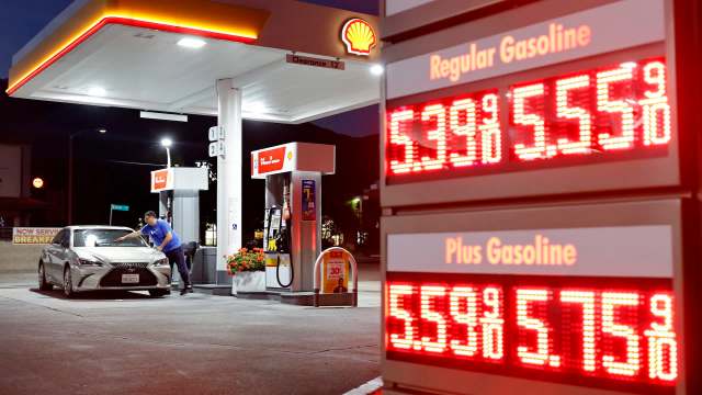 A Shell station with gas prices starting at $5.39 per gallon.