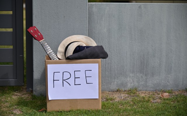 A cardboard box with unwanted stuff labeled "free."