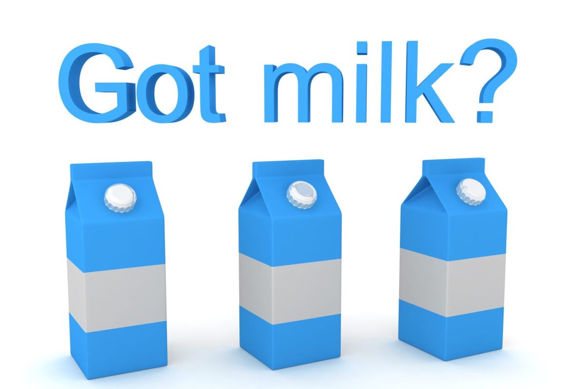 Three blue milk cartons with a white stripe, accompanied by the text "Got milk?" above them.