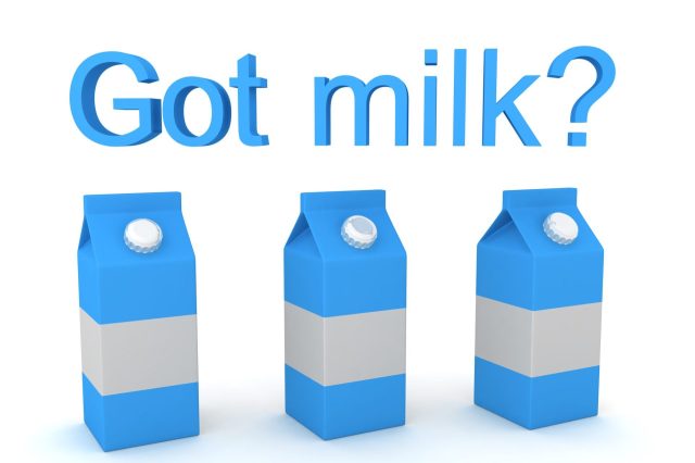 Three blue milk cartons with a white stripe, accompanied by the text "Got milk?" above them.