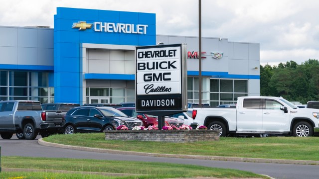 A car dealership featuring Chevrolet, Buick, GMC, and Cadillac.
