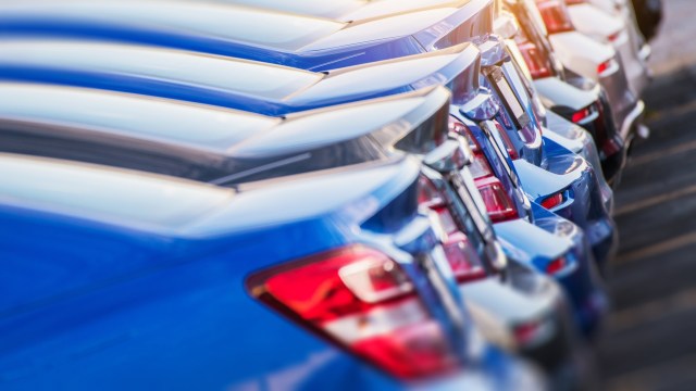 A row of new cars.