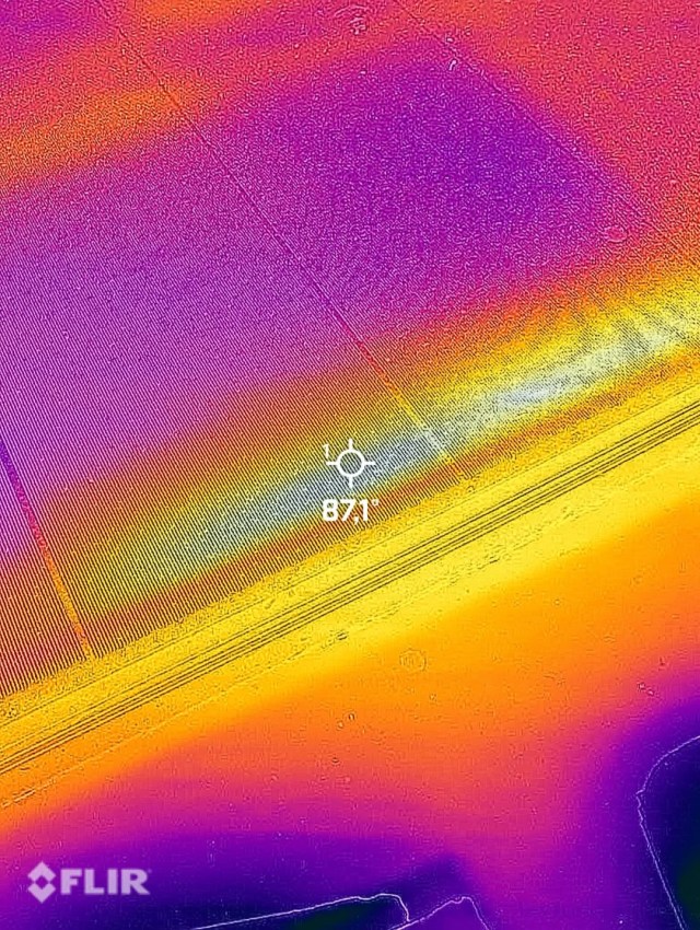 A thermal camera image of a solar panel.