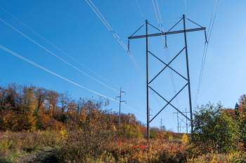 Pylons carrying electric wires.