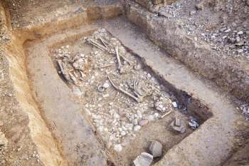 Human remains in a medieval tomb.