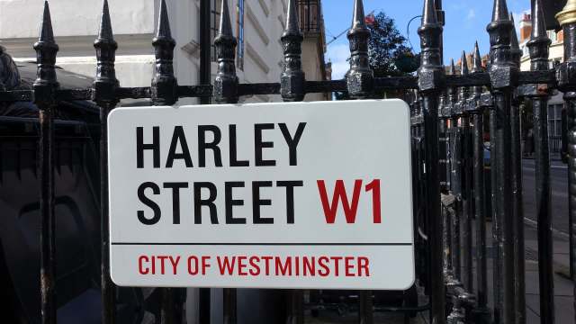 A sign for Harley Street in Westminster, London.