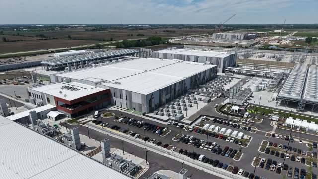 A large data center near farmland.