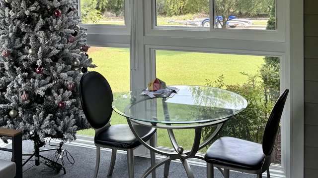 A screened-in porch.