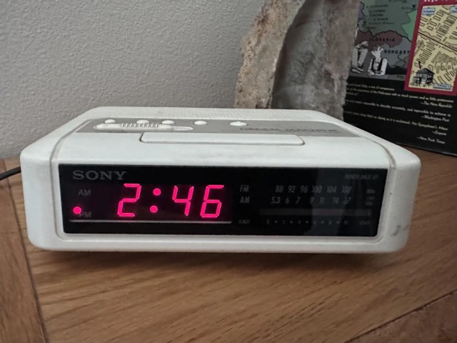 A Sony Dream Machine alarm clock.