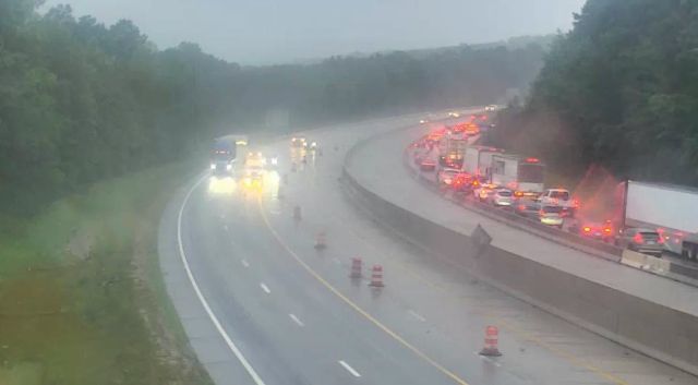 A closure on I-40 West in North Carolina amid heavy rain.
