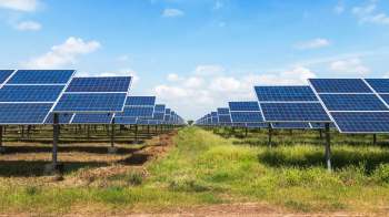 Solar panels on farmland.