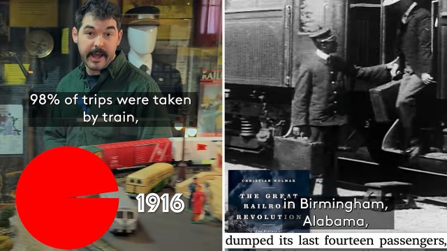 A YouTuber discussing the history of train travel.
