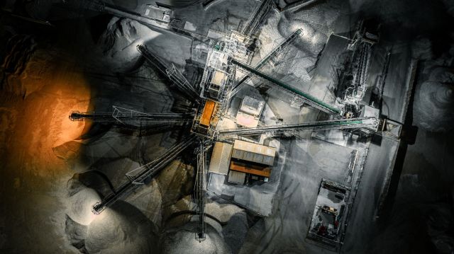 A quarry at night.