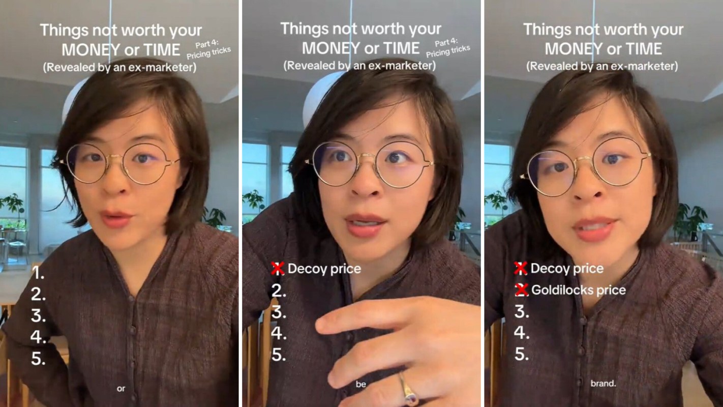 A marketer discusses pricing tricks in a video.