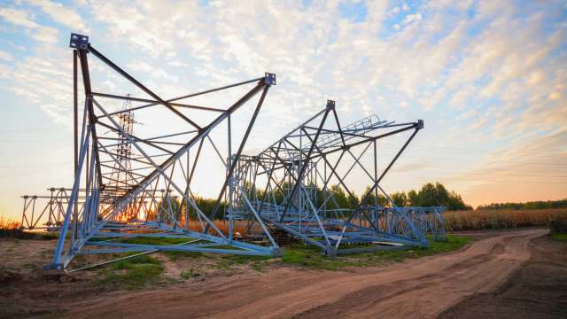 A partially constructed transmission tower.