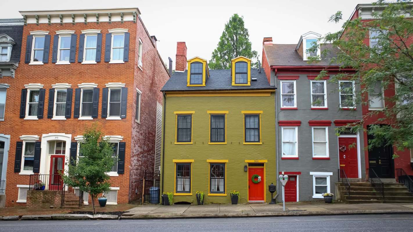 A row of historic houses.