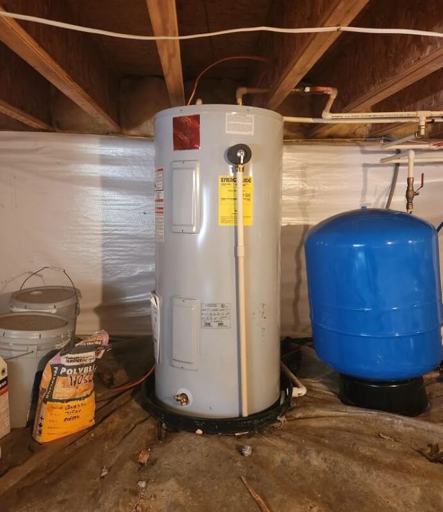 A water heater in a conditioned crawl space.