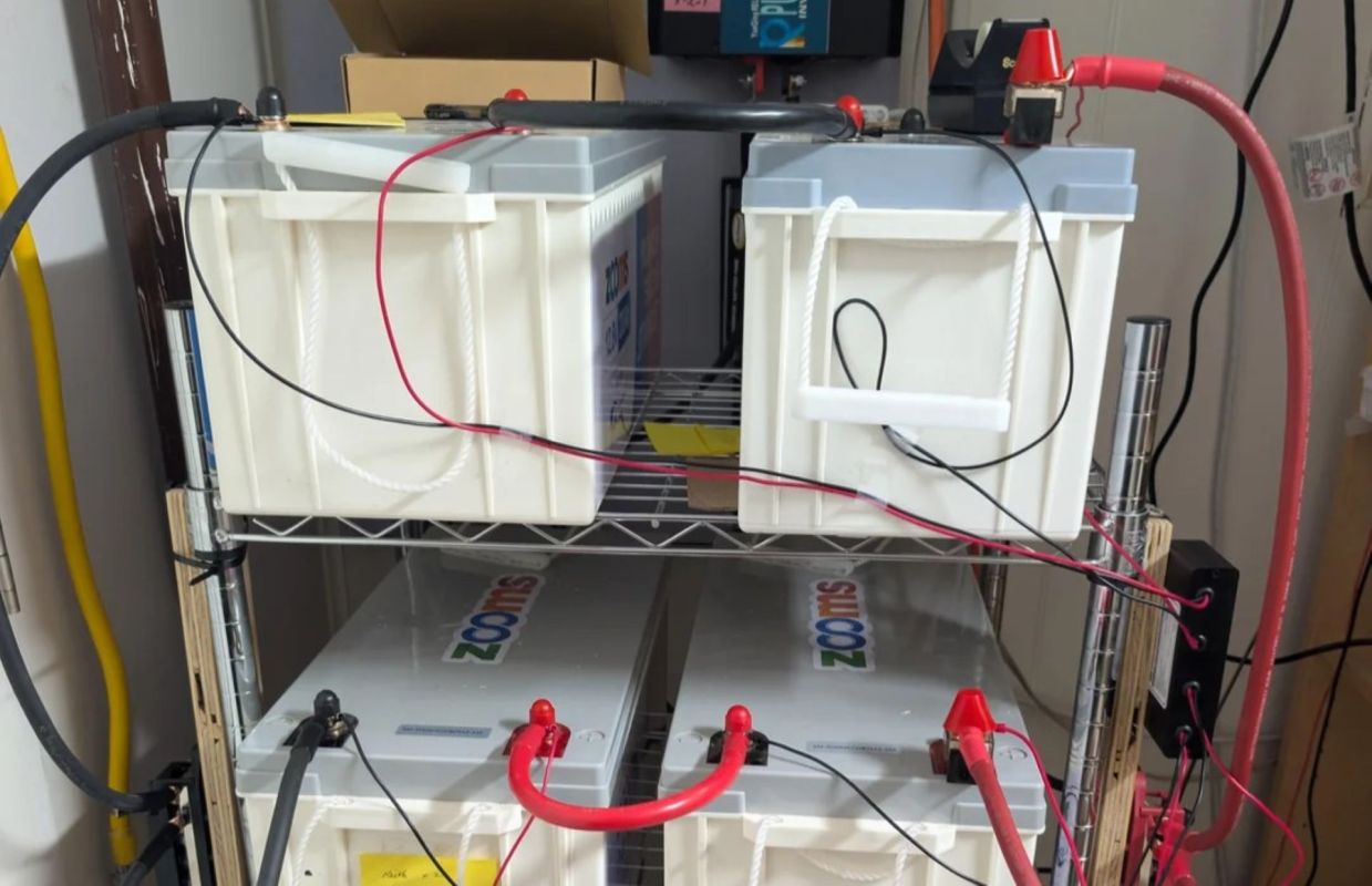 A homemade solar battery bank.