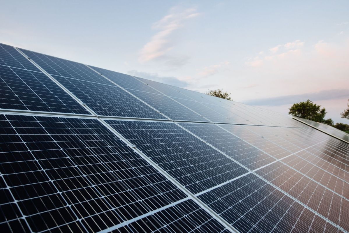 Solar panels in a field.