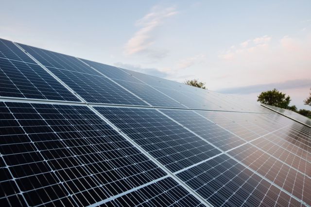 Solar panels in a field.