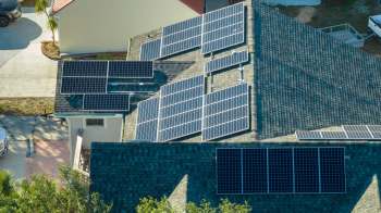 A rooftop with solar panels.