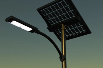 A solar-powered streetlight.