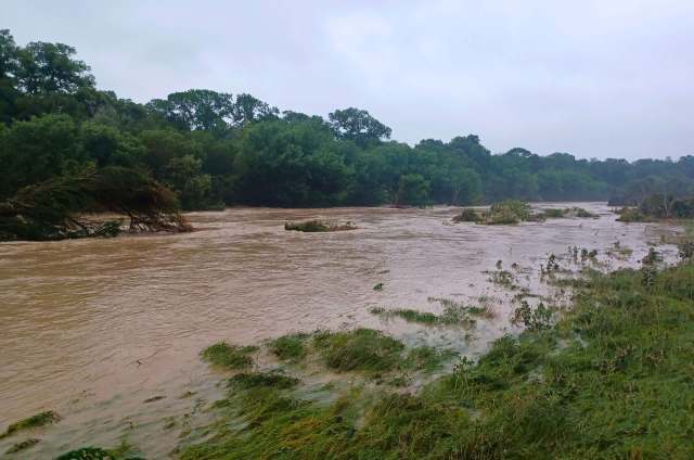 A flooded river.