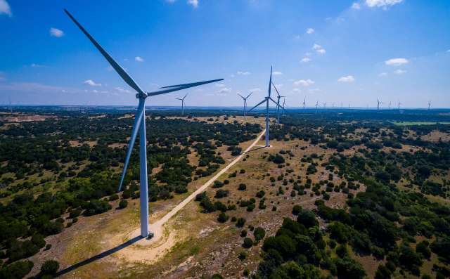 Wind turbines.