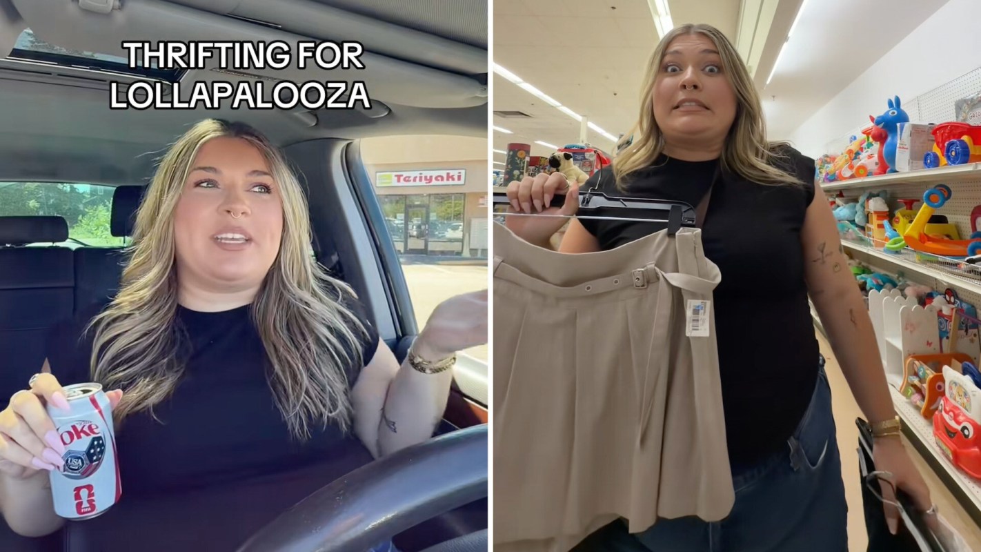 A woman discussing thrifting and shopping at Goodwill.