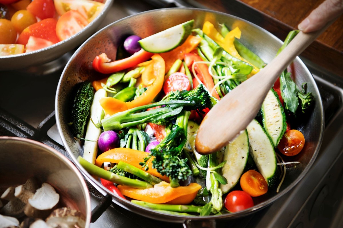 Sautéing vegetables.