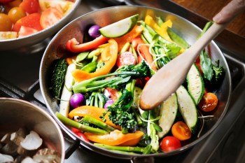 Sautéing vegetables.