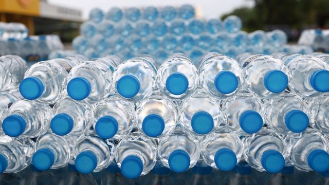A pile of plastic water bottles.