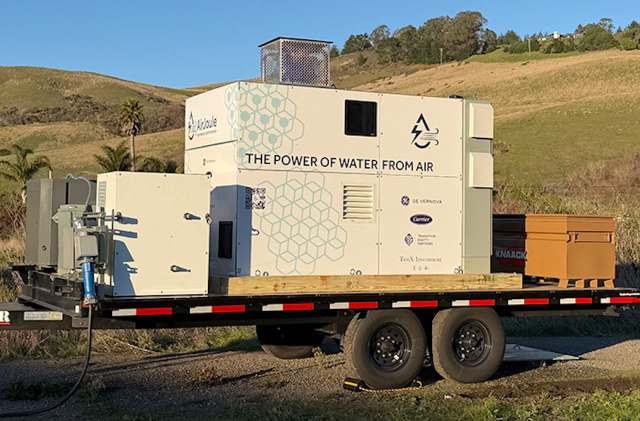 An atmospheric water generator on a trailer.