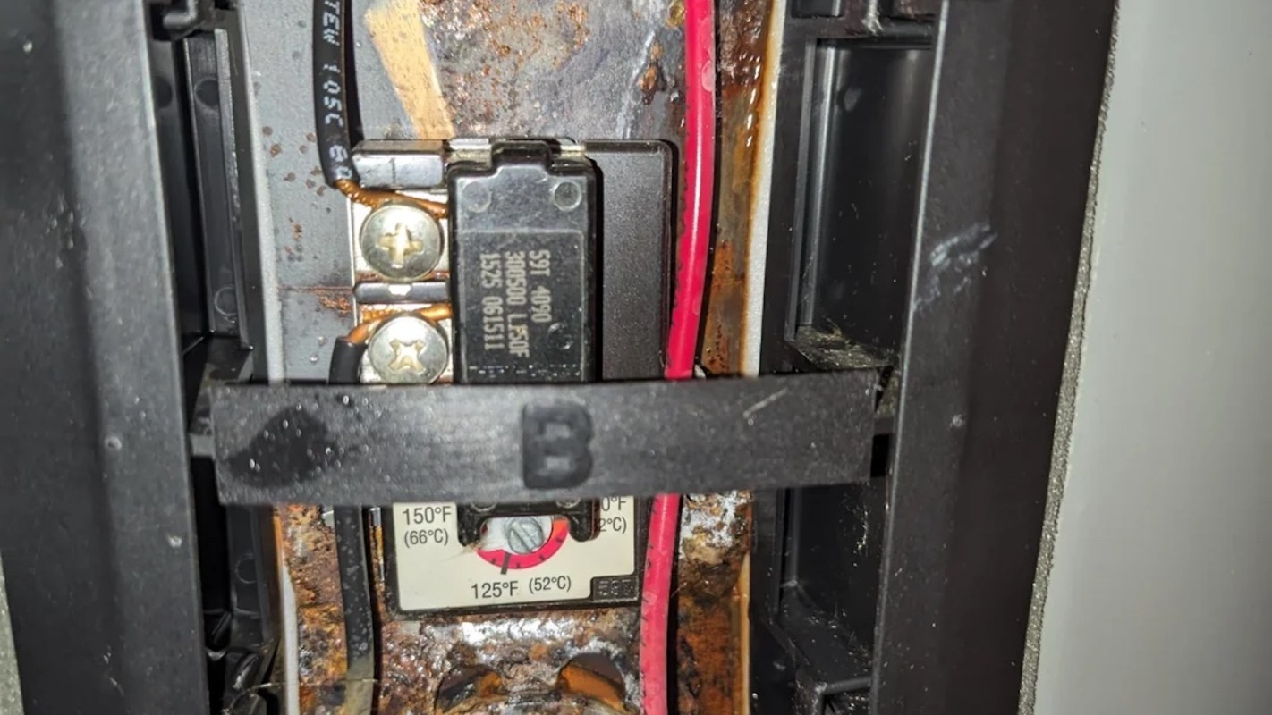 A rusted water heater.