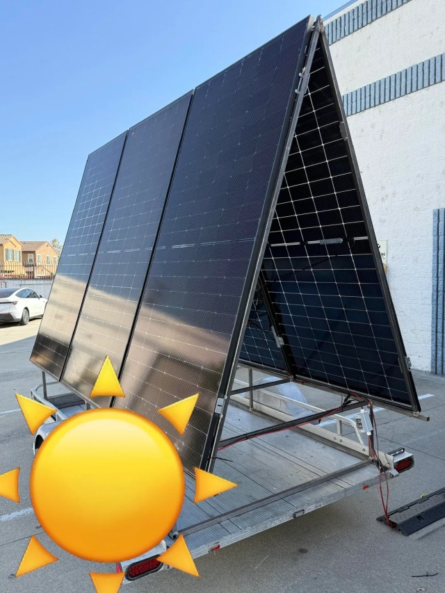 A solar panel array on a trailer.