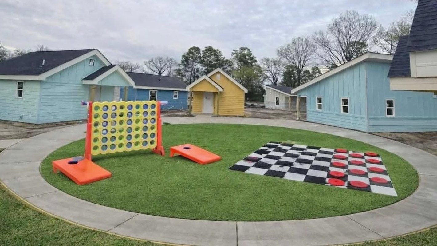 A play area in a tiny home village.