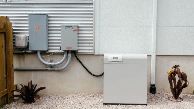 Electrical meters and a utility box.