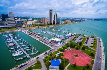 An aerial view of Corpus Christi, Texas.