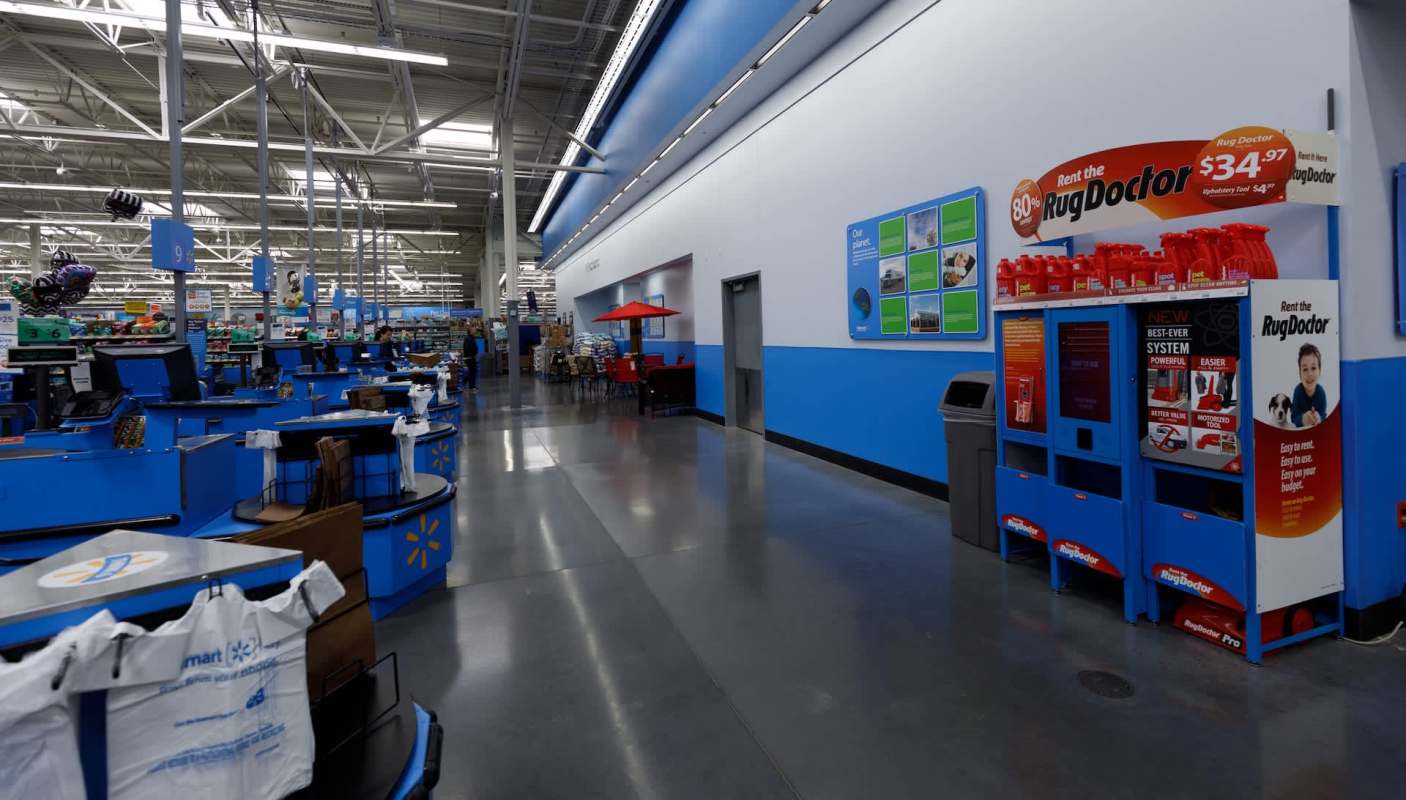 The interior of a Walmart store.