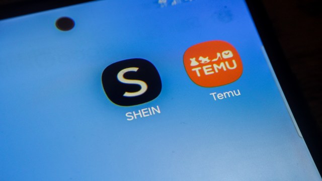 Icons for the SHEIN and Temu apps on a smartphone screen.