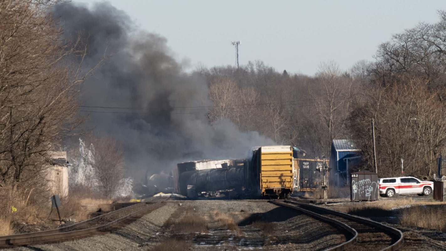 A train derailment in East Palestine, Ohio.
