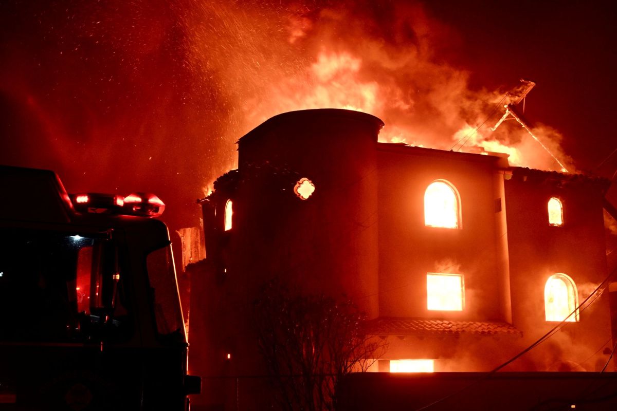 A house on fire.