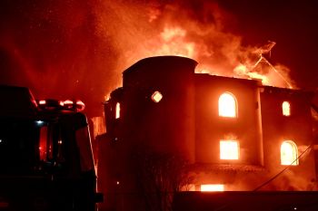 A house on fire.