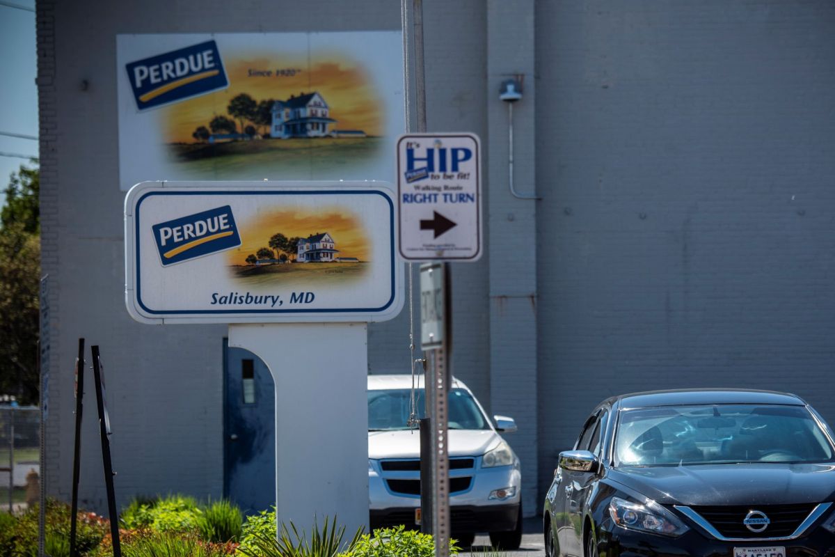 A sign of the Perdue Salisbury agribusiness