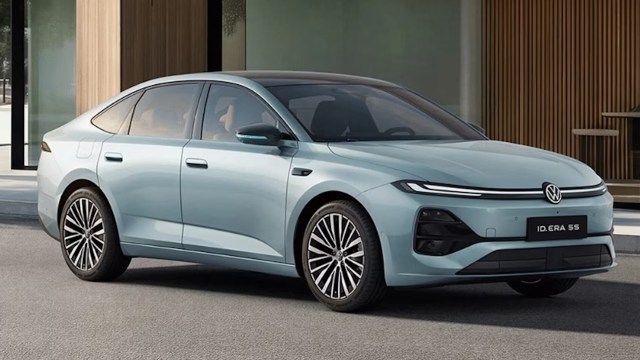 A light blue Volkswagen sedan.