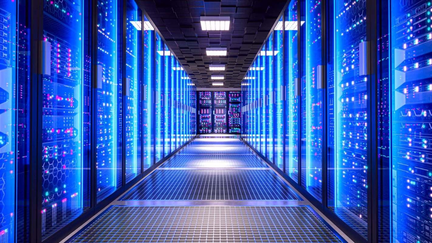 A server room in a data center.