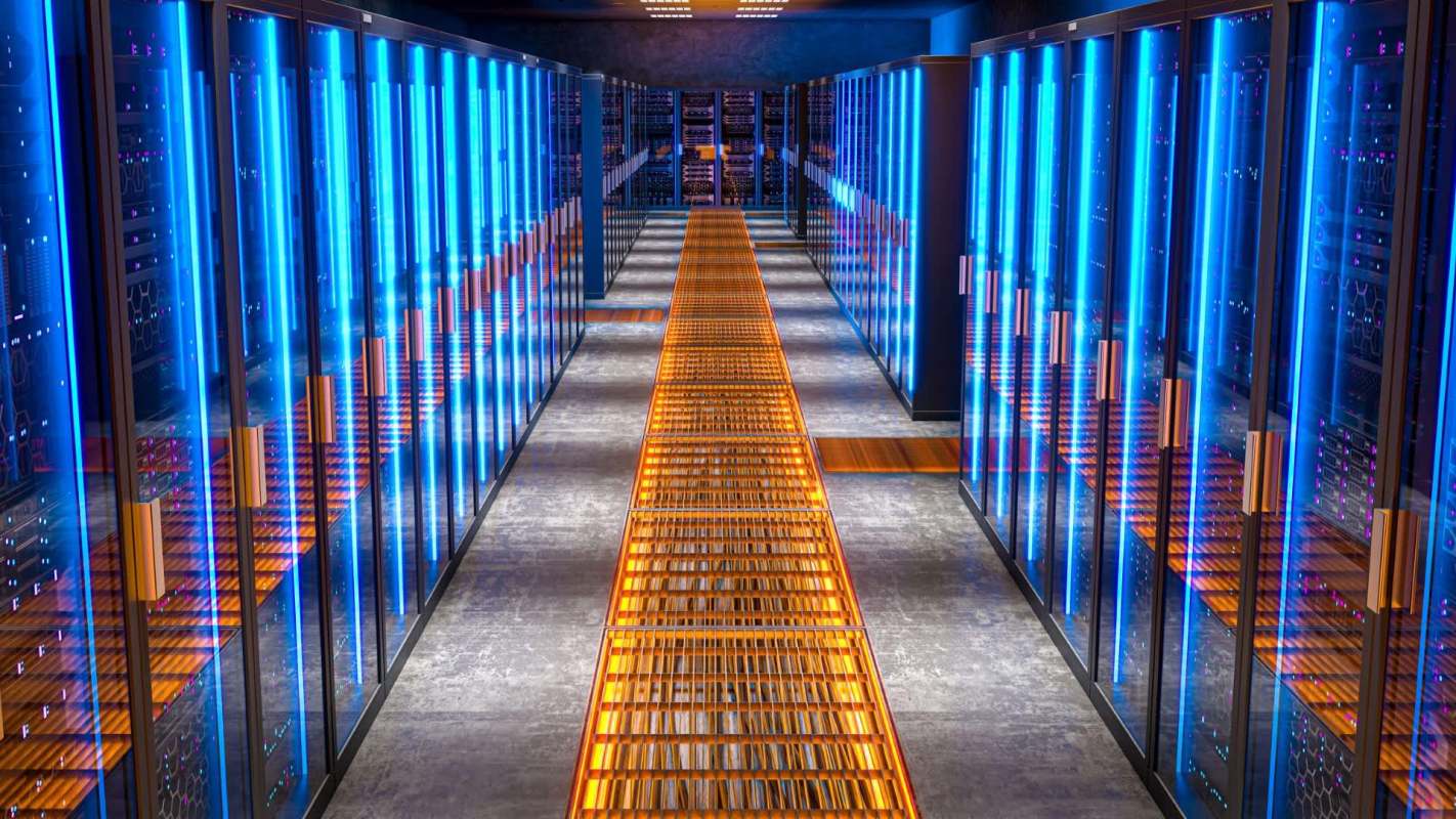 A server room in a data center.