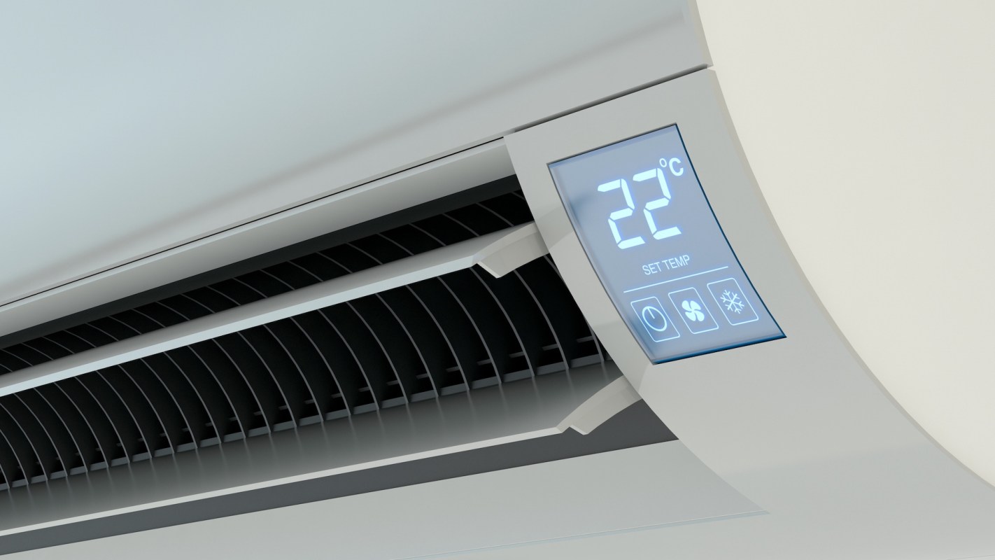 An air conditioning unit displaying a temperature of 22°C and control icons.