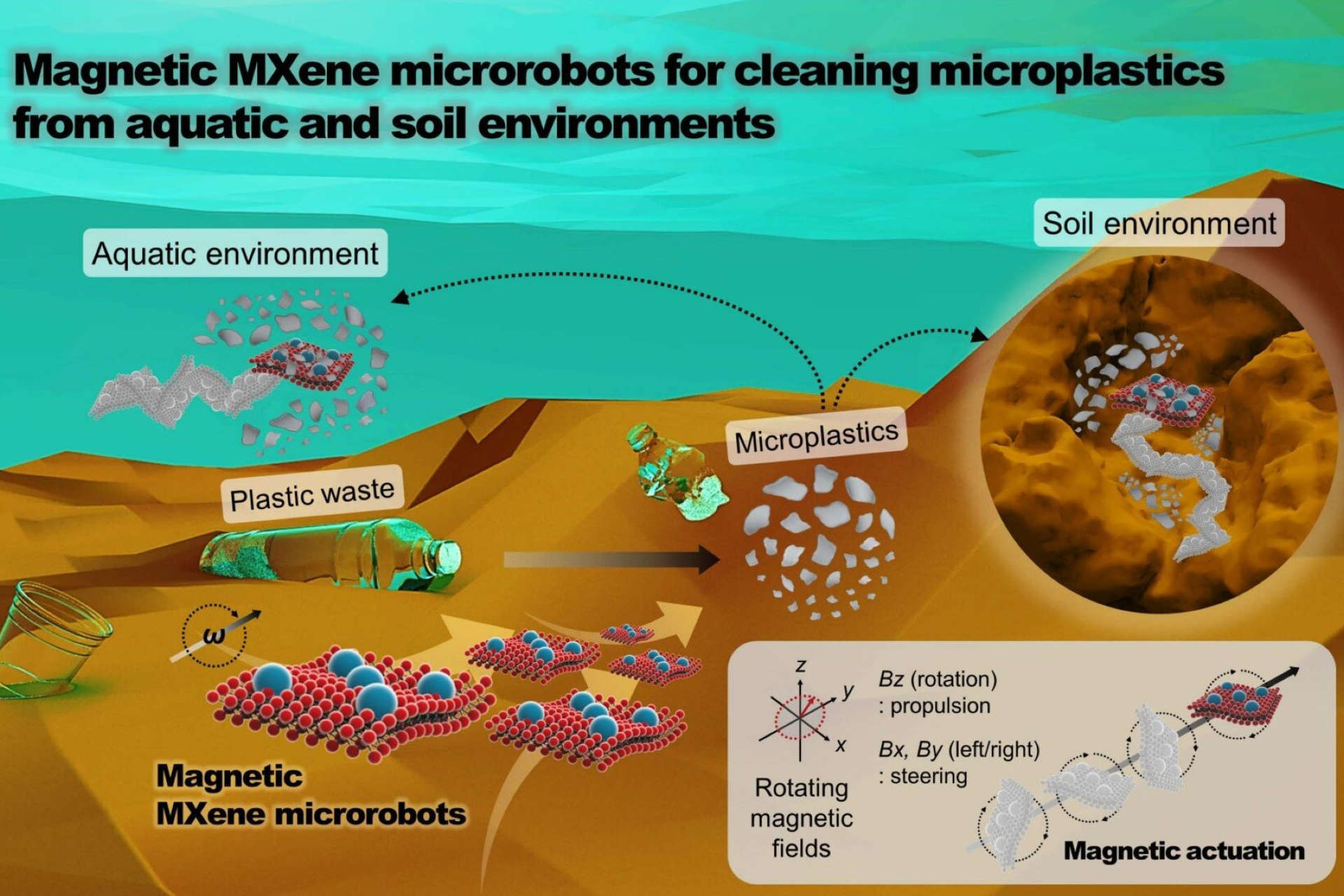 Researchers steer magnetic microrobot swarms to remove 94% of microplastics from water