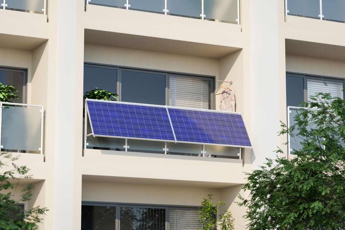 Solar panels on an apartment balcony.